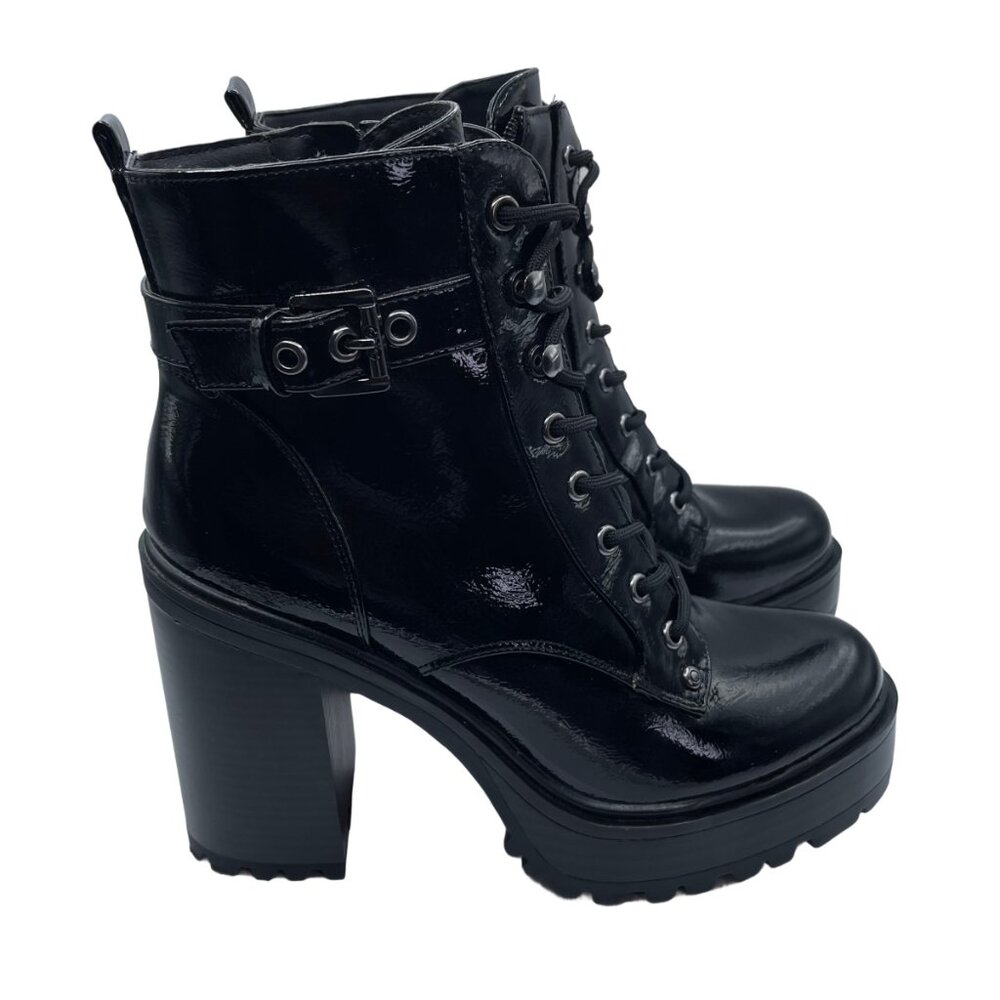 Women Black Lace-Up Boots Size 9 - Picture 3 of 4